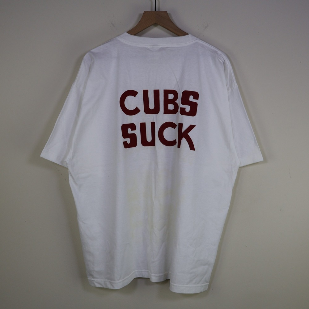 Vintage 90s Chicago Cubs Magic Number 911 T-Shirt XXL White Cotton Cubs Suck Tee - Picture 2 of 16